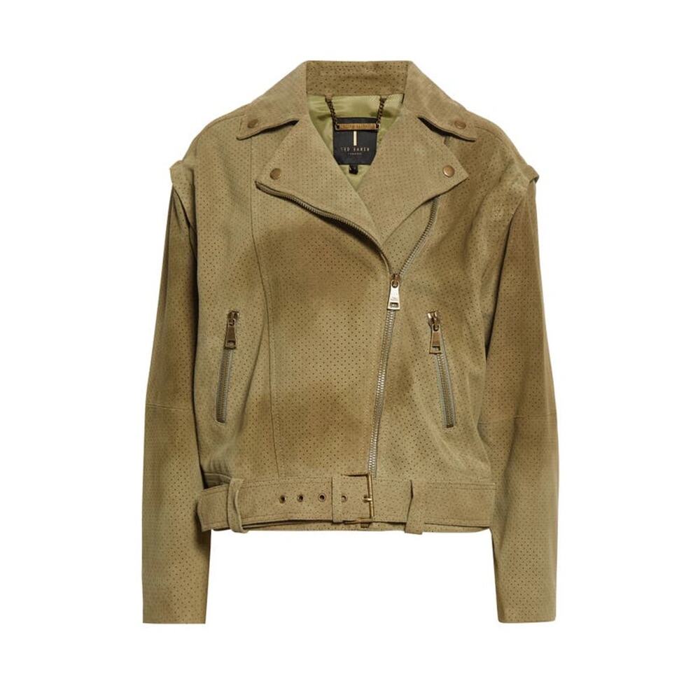 NEW Ted Baker Green Suede Moto Jacket